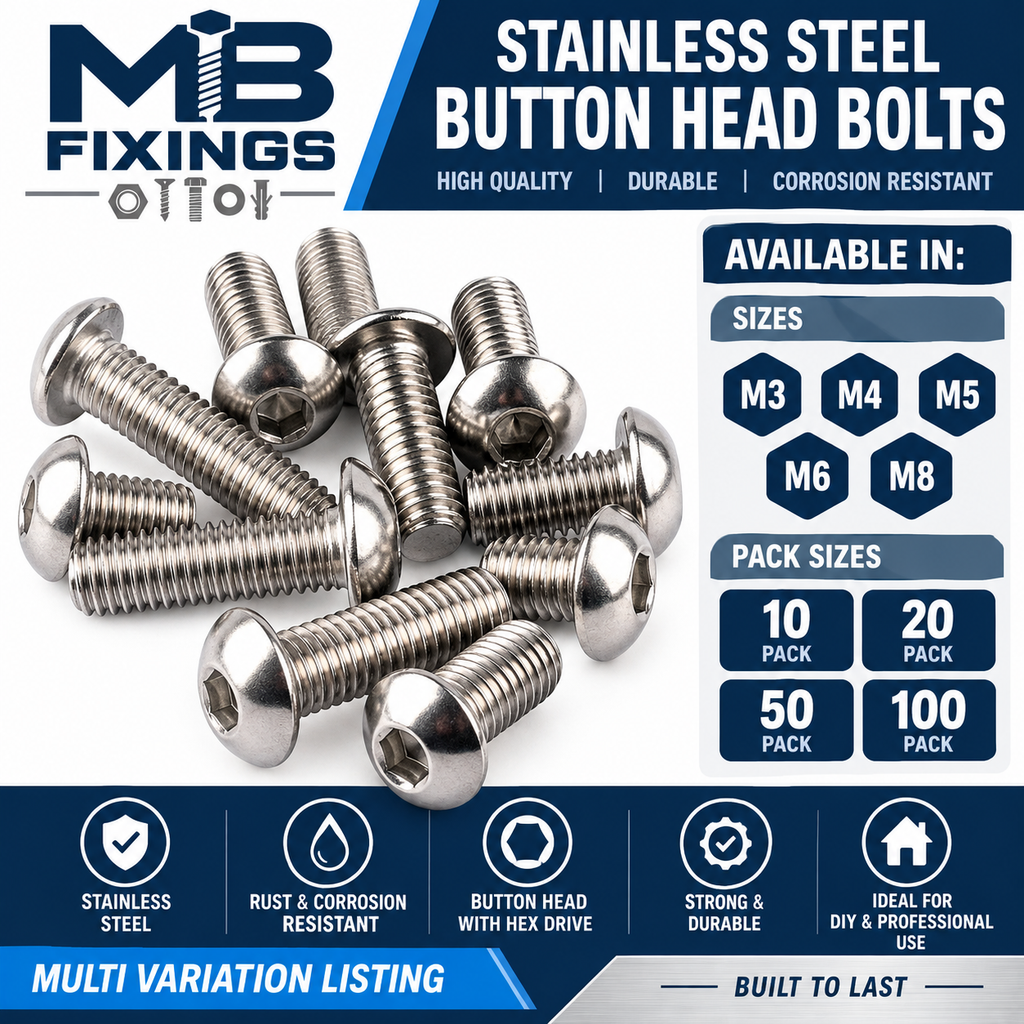 M3 M4 M5 M6 M8 Button Head Screws Allen Key Socket Dome Bolts A2 Stainless Steel